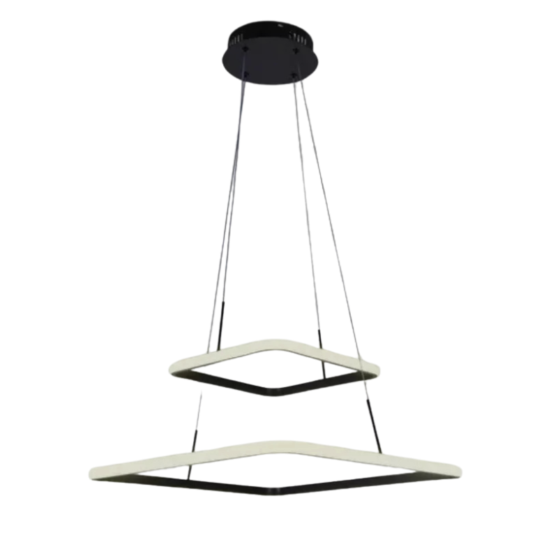 lustre pendente quadrado 02 arcos led 3000k preto domum 54
