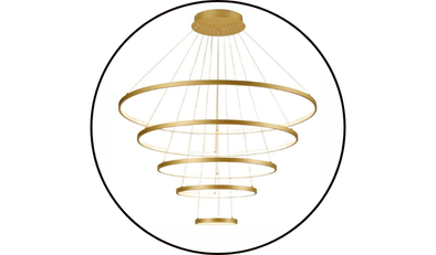 lustre pendente 05 arcos led 132w 3000k bivolt dourado domum 14 2