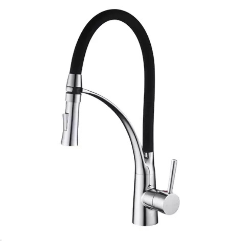 torneira gourmet monocomando 50cm flexivel preto com cromado domum 123 6