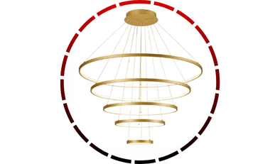 lustre pendente 05 arcos led 132w 3000k bivolt dourado domum65 1