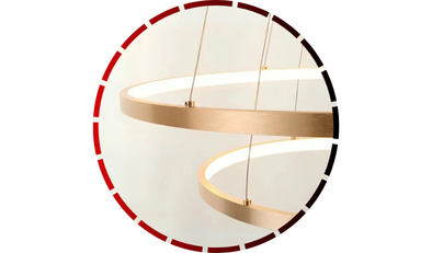 lustre pendente 05 arcos led 132w 3000k bivolt dourado domum65 2
