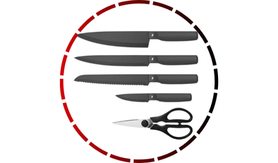 conjunto de facas action com suporte preto 6 pecas brinox 456 1