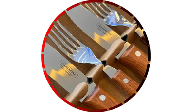 jogo para churrasco dynamic com laminas em aco inox e cabo de madeira natural 12 pecas tramontina